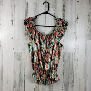 paper tee stretch boho colorful top women's size large